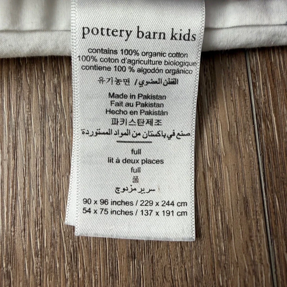 Pottery Barn Kids Flat Sheet Unisex Full White Vintage Baseball Organic Cotton